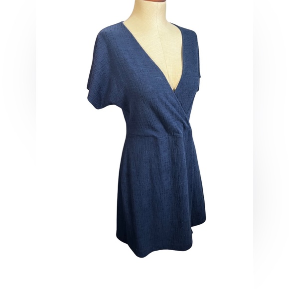 Madewell | Faux Wrap Cross Front Flutter Sleeve Mini Dress In Navy - Picture 2 of 10